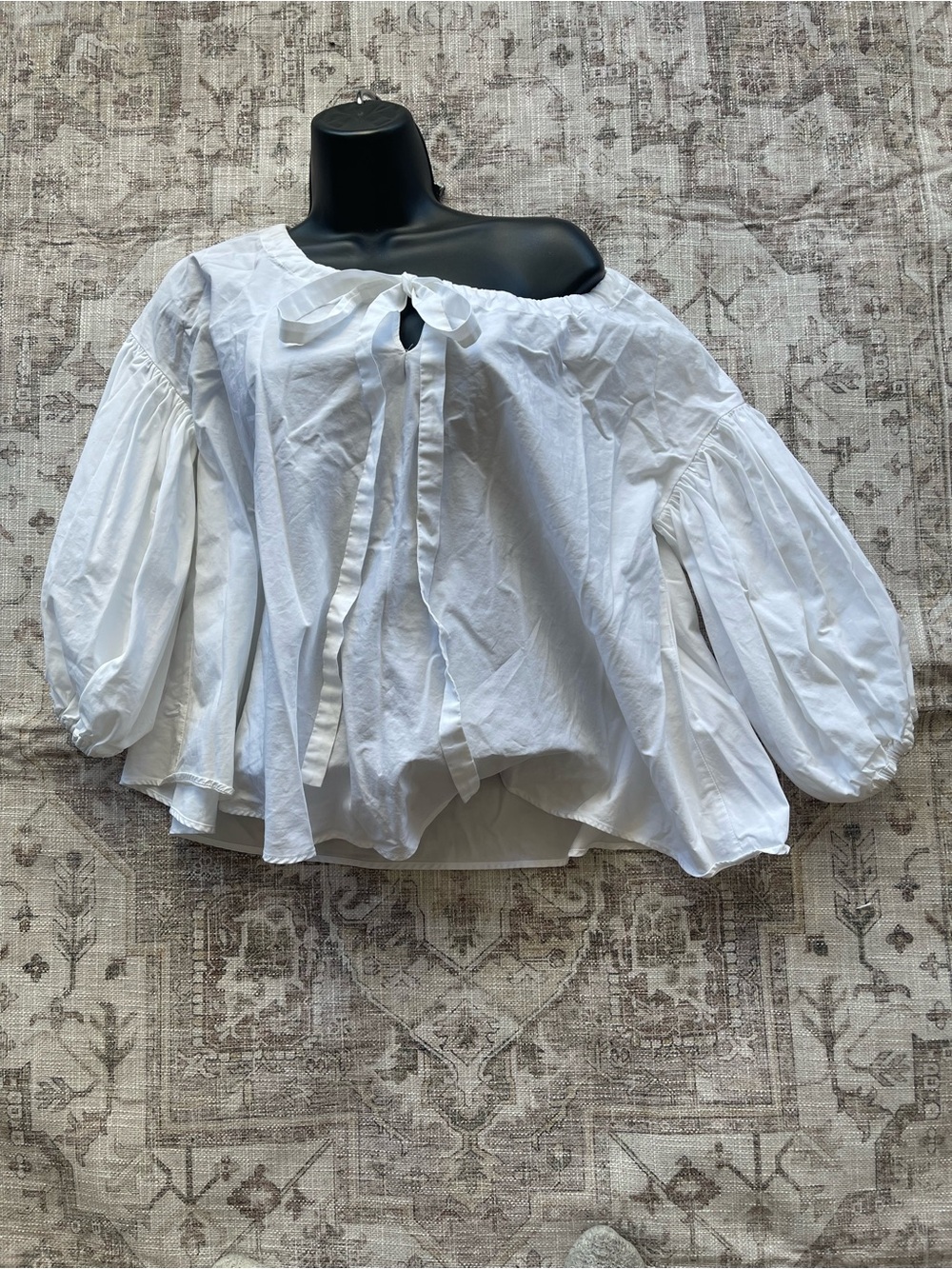 Aspesi White Off-Shoulder Balloon-Sleeve Romantic Cottagecore Tie Blouse